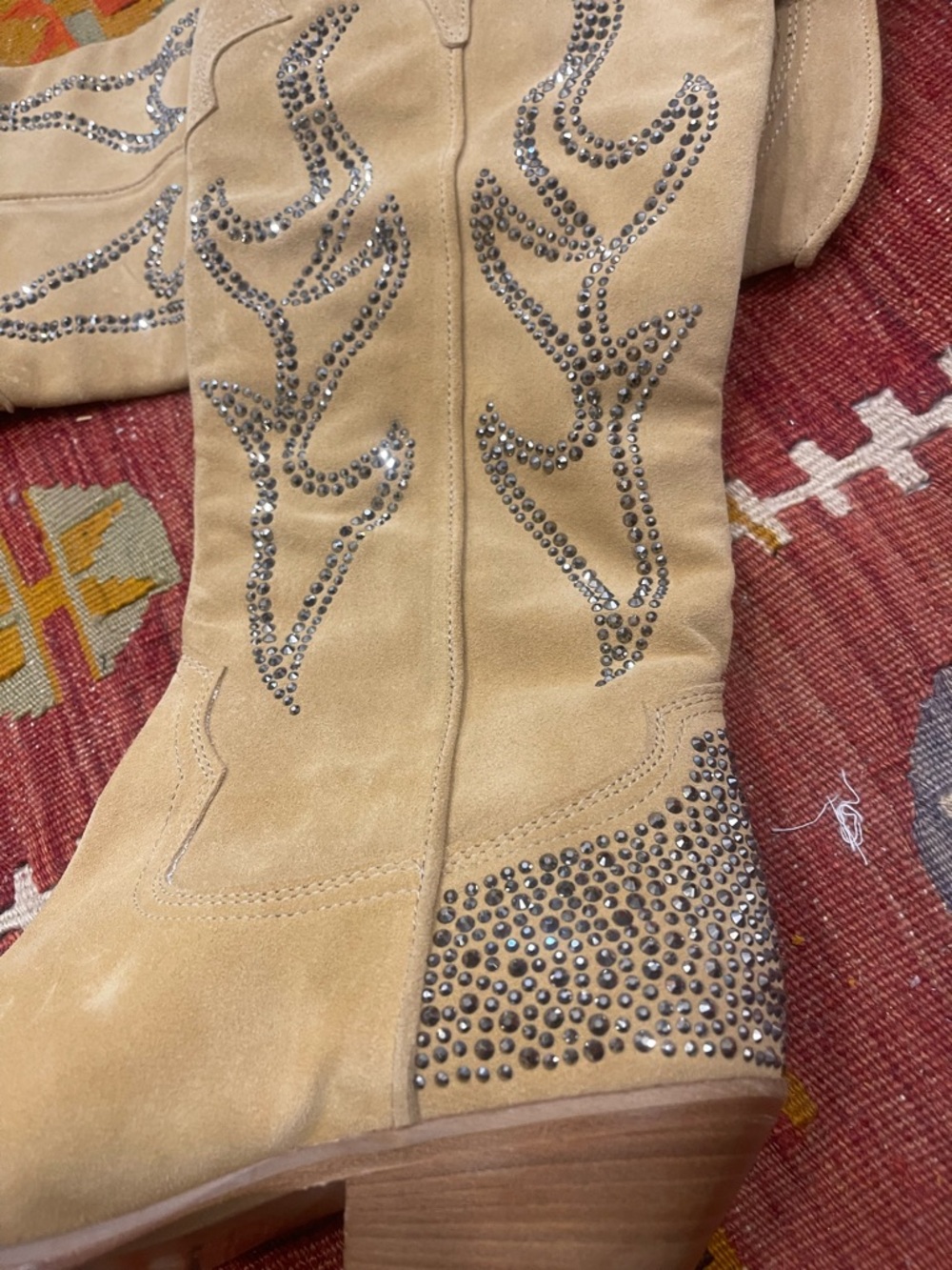 Free People Tan Suede Over-the-Knee Western Boots with Crystal Accents NEW! - Picture 7 of 9